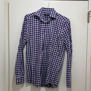 BOSS Purple Plaid Check Button-Down Shirt, Slim Fit (39, 15.5)